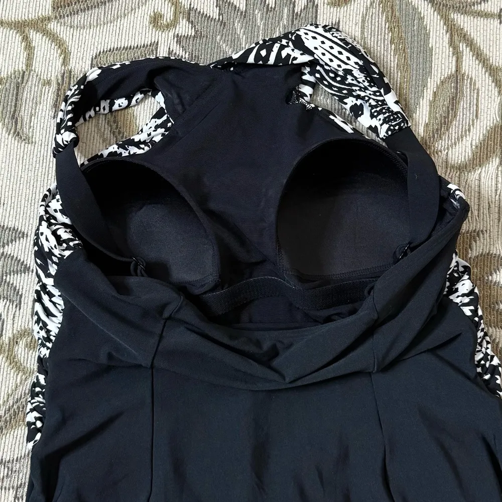 Great Lengths Swimdress One Piece Swimsuit Swim Dress Crossover Draped 14 Black - Image 4