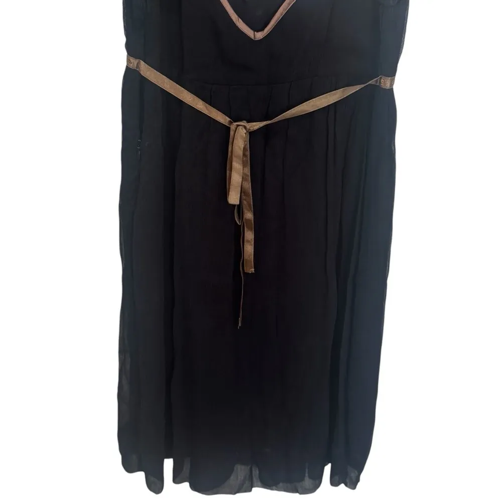 Vintage Fashion Spy Black and Brown Floral Embroidered Babydoll Dress‎ Size S - Image 7