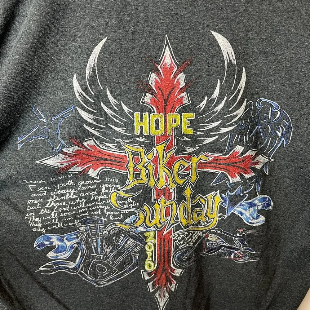 2010 Hope Biker Sunday T Shirt Gray Large L Motorcycle Graphic Tee 50/50 Solid - Image 8
