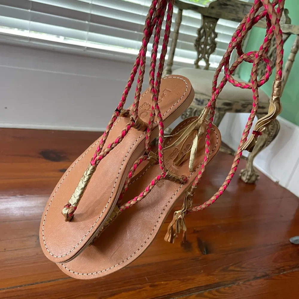 L*SPACE by Cocobelle Gili Wrap Gladiator Braid Sandal in Coral & Gold- Sz 8.5 🧡🎀 - Image 9