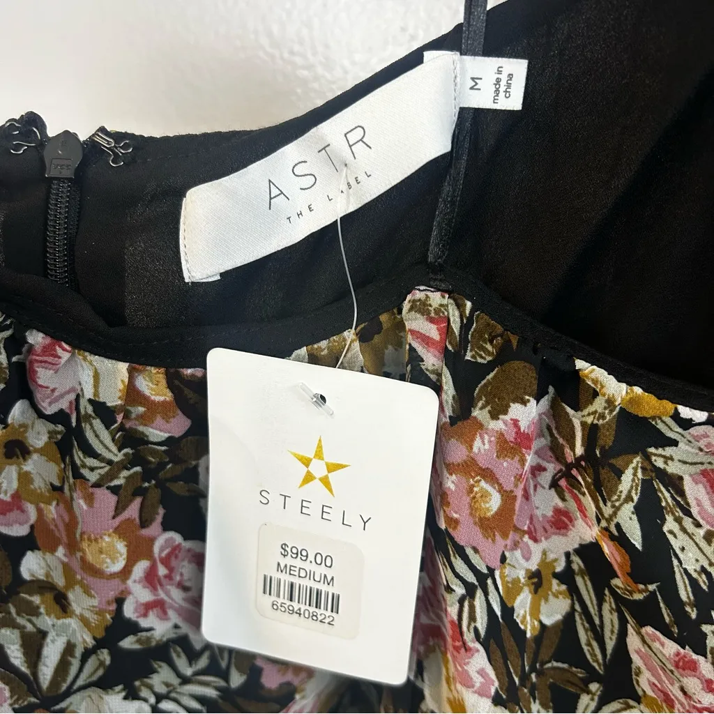 NWT ASTR Black Multi Floral Cut Out Ruffle V-neck Flowy Maxi Dress Medium - Image 4