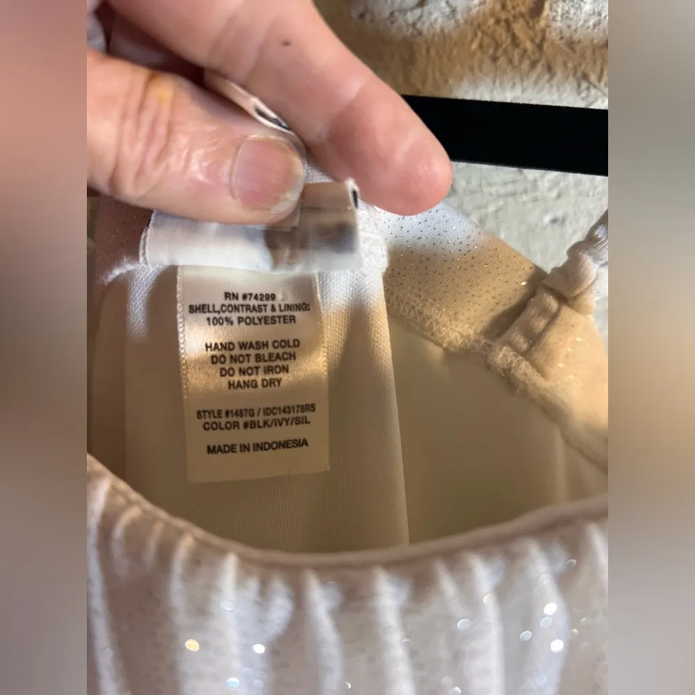 Enfocus Studio Cream and White High Low Sundress shimmer sheer sparkle straps - Image 6