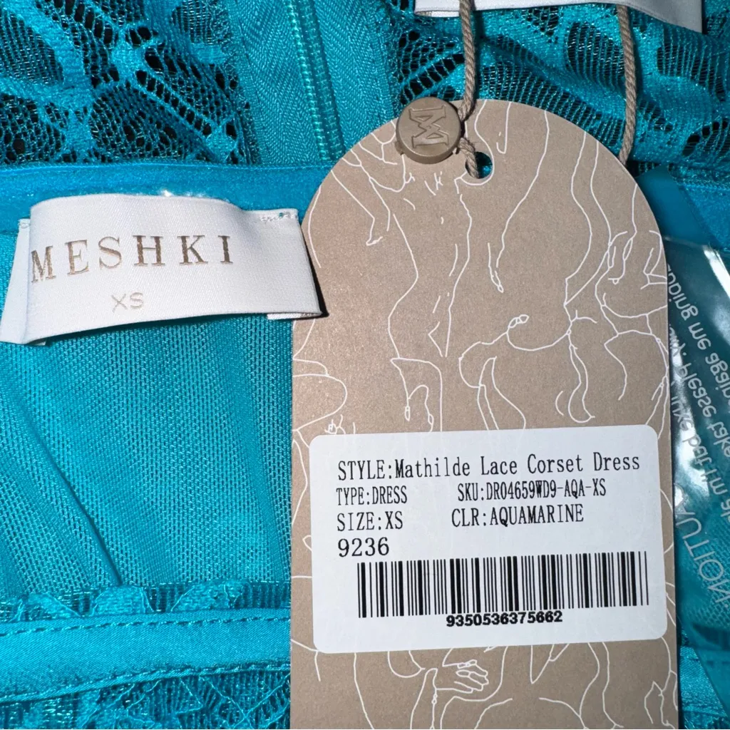 Meshki New w Tags Mathilde Lace Corset Aquamarine Blue Formal Midi Dress XS - Image 4