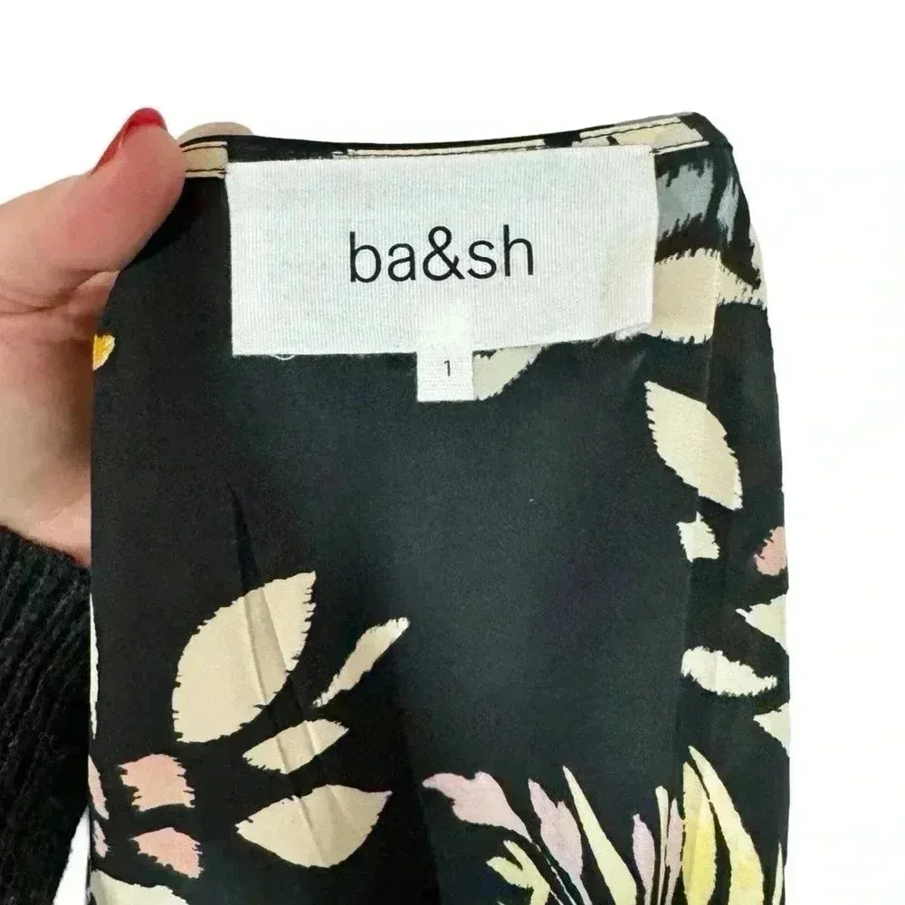 ba&sh Crissy Leaf Print Wrap Midi Dress in Black Sz:1/Small - Image 12