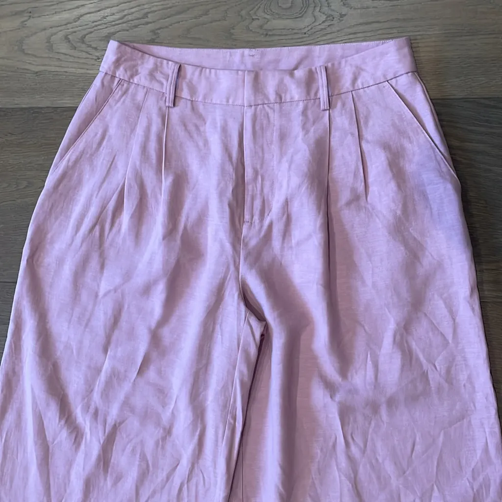 Ryegrass Wide Leg High Rise Cropped Pants Pleated Size 8 NWOT Linen Blend Pink - Image 2