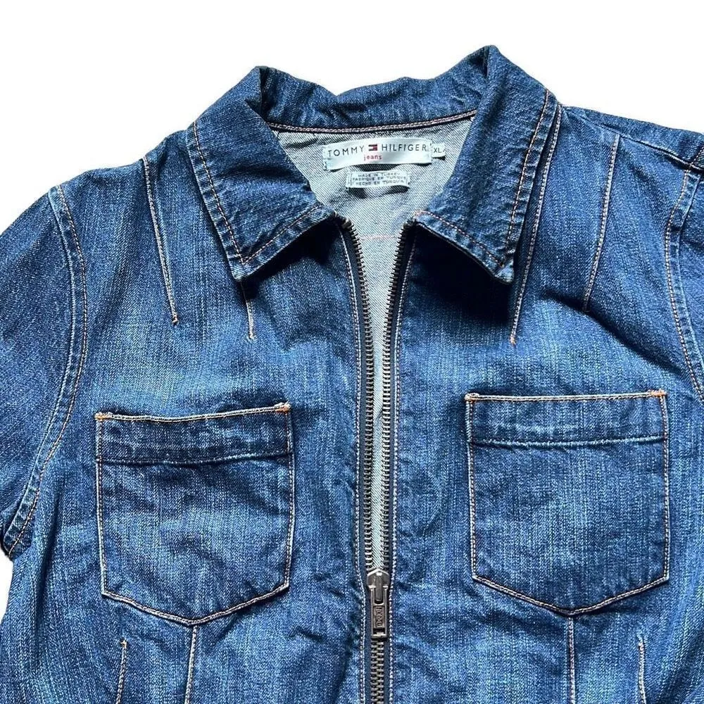 TOMMY HILFIGER Women's Sz XL Denim Jean Jacket Blue Full Zip Vintage 100% Cotton - Image 5
