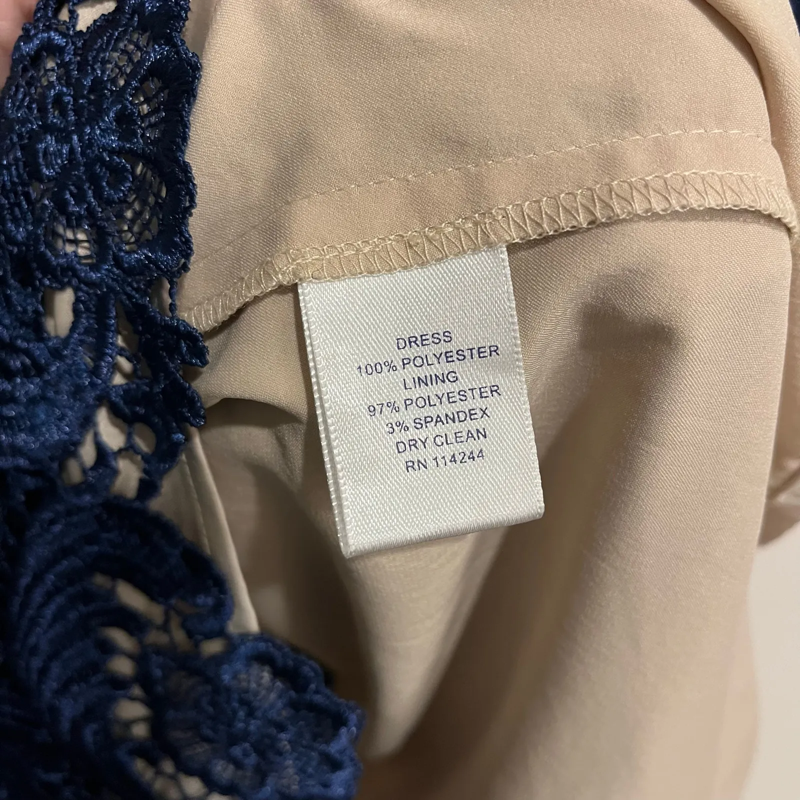 Eliza J Dress Royal Collection Sheath Navy Blue Lace 3/4 Sleeve V Back Size 6 - Image 6