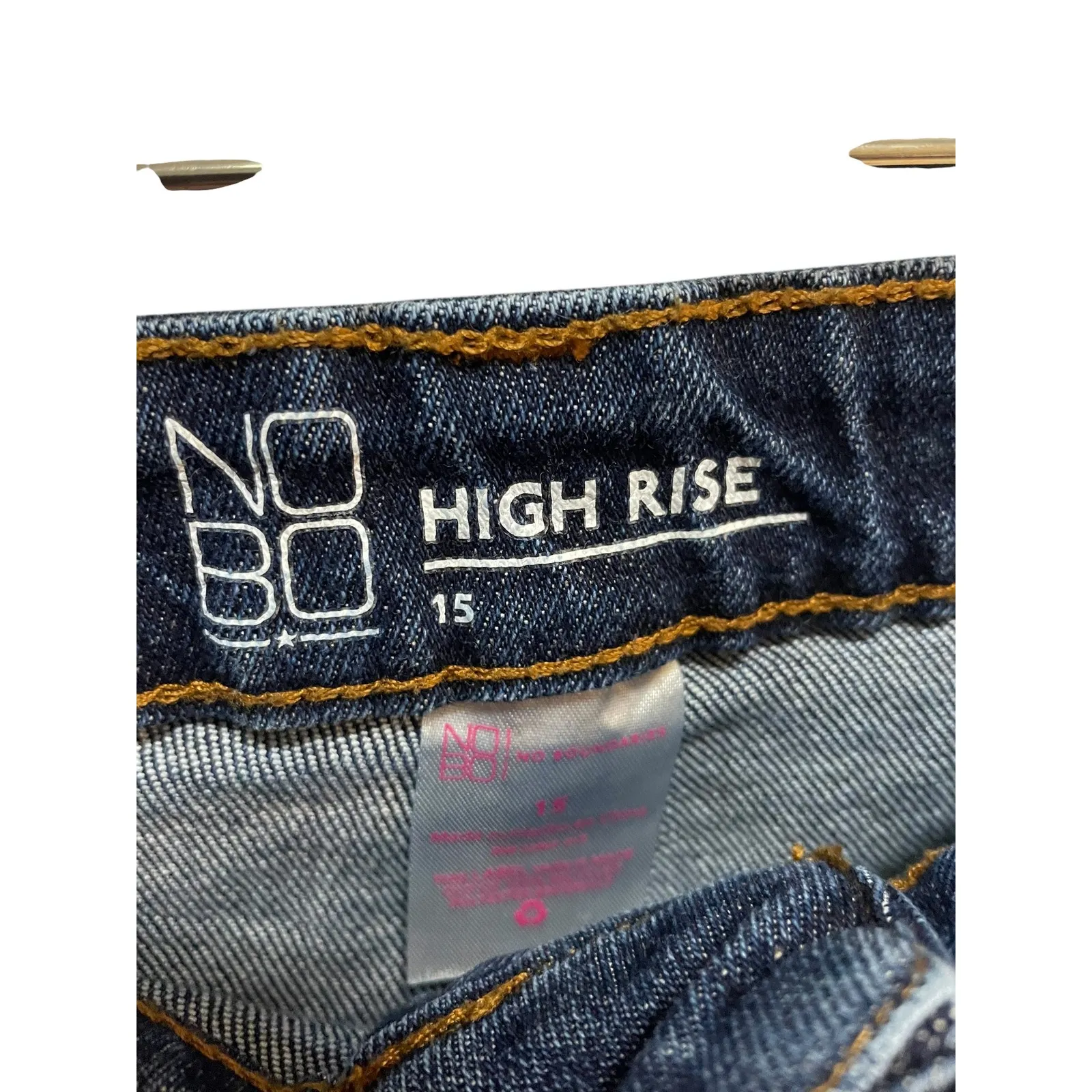 No Boundaries Distressed Knee High Rise Dark Wash Denim‎ Jeans Size 15 - Image 5