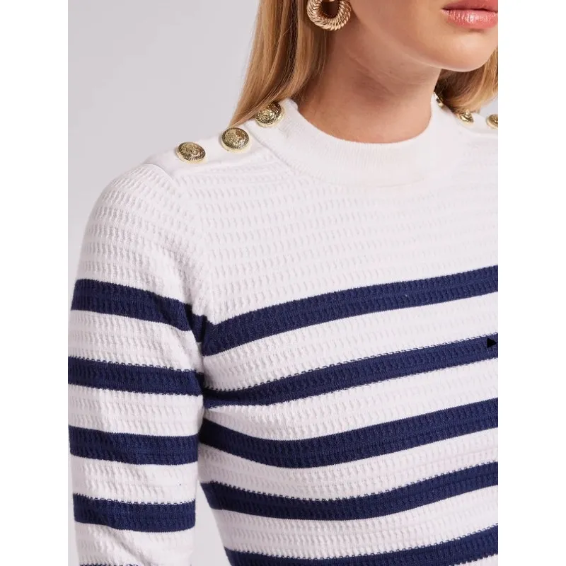 Generation Love White and Blue Striped Janice Cropped Sweater - Image 8