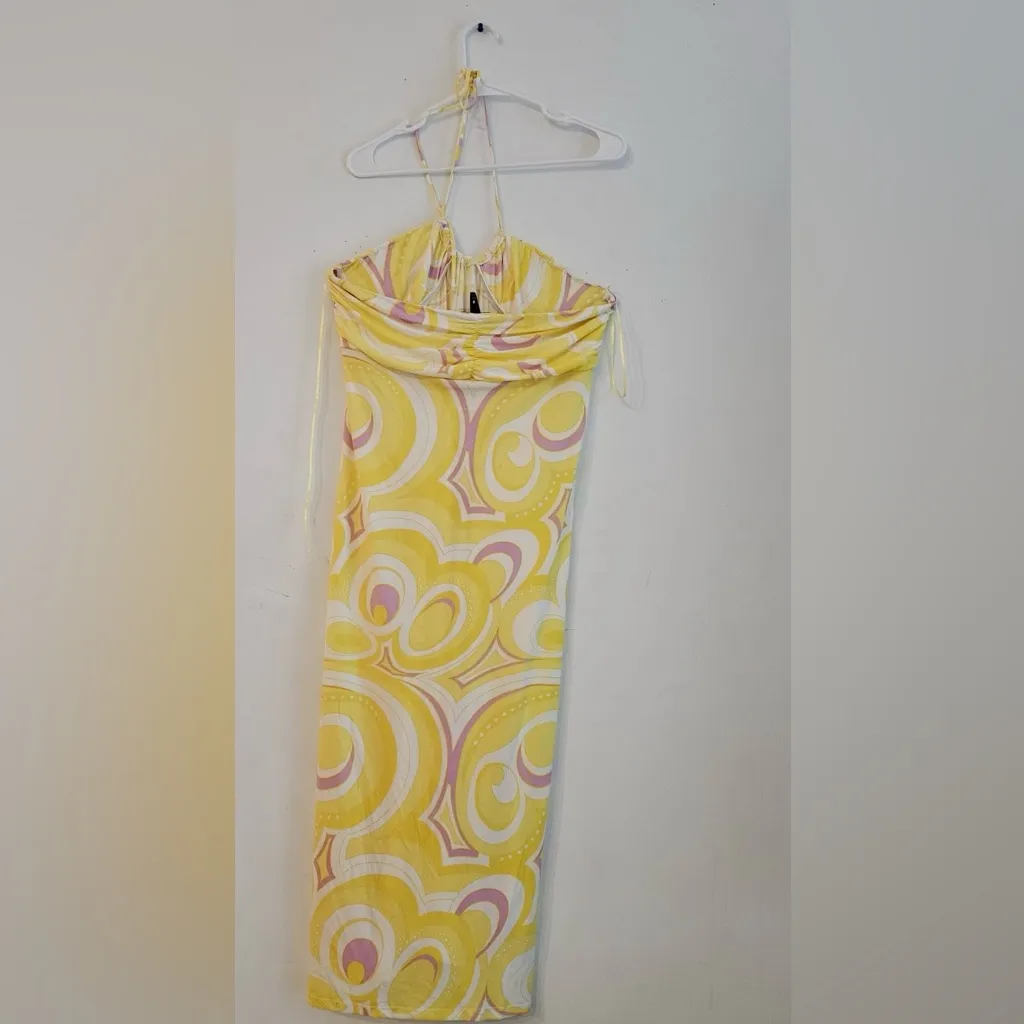 Aqua Swim Women Halter Printed Swim Coverup Dress Yellow Size XLarge NWT - Image 5