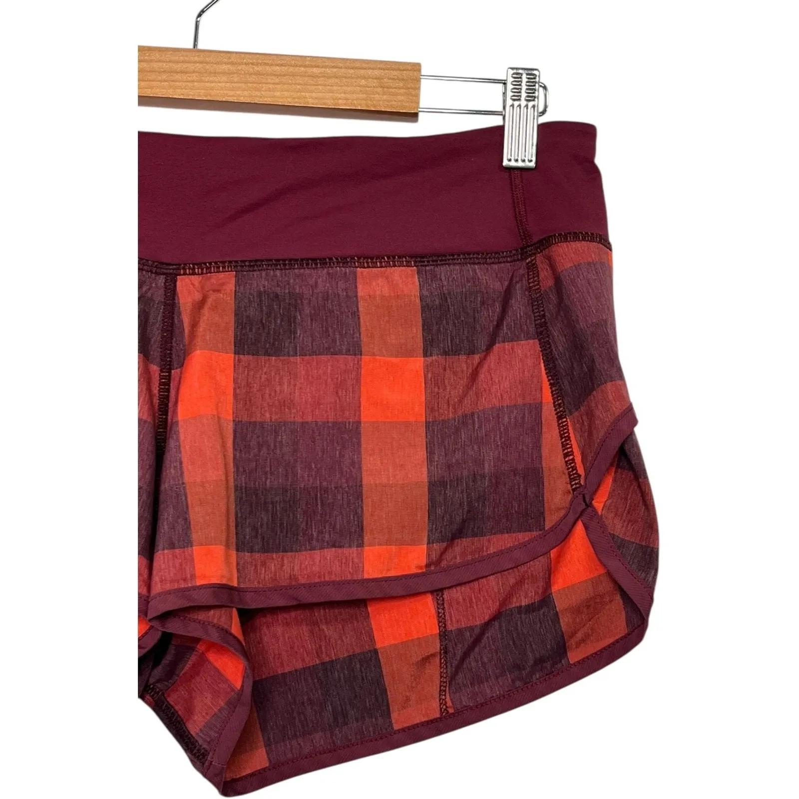 Lululemon Run Speed Short Womens 8 Red Burgundy Buffalo Plaid Active Athletic - Image 8