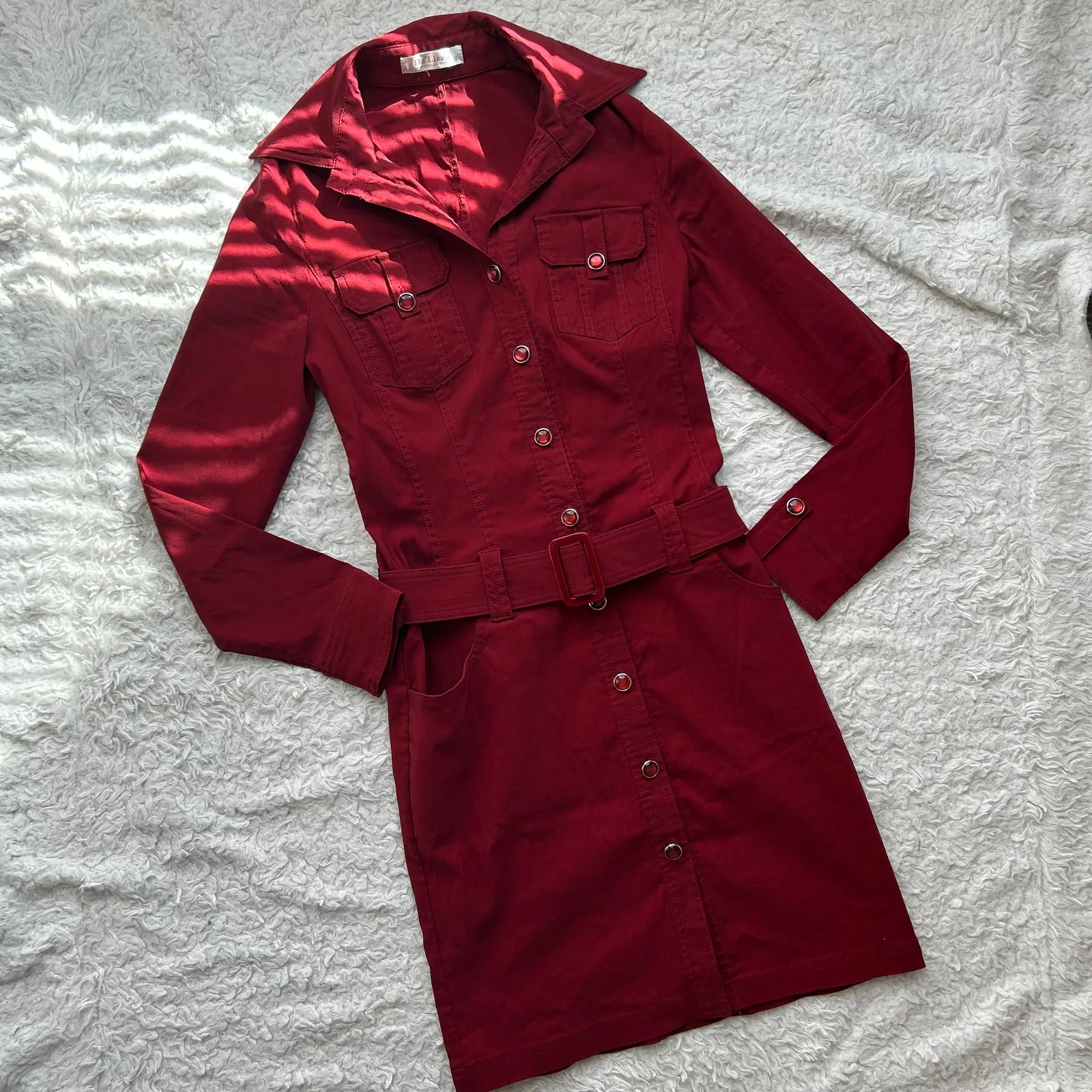 De'Lizza Exclusive Retro Red Belted Button Down Collared Dress EU Size 38 - Image 5