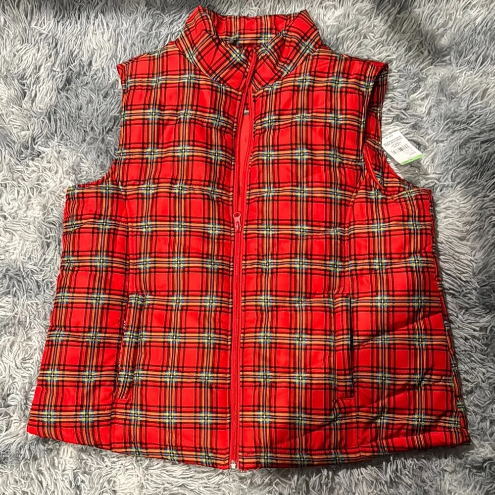 Laura Scott Red Plaid Vest - Image 2