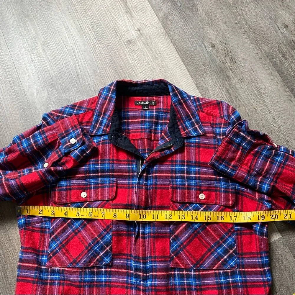 J. Crew Mercantile Plaid Zip Pullover Shirt Small Oversized Red - Image 12