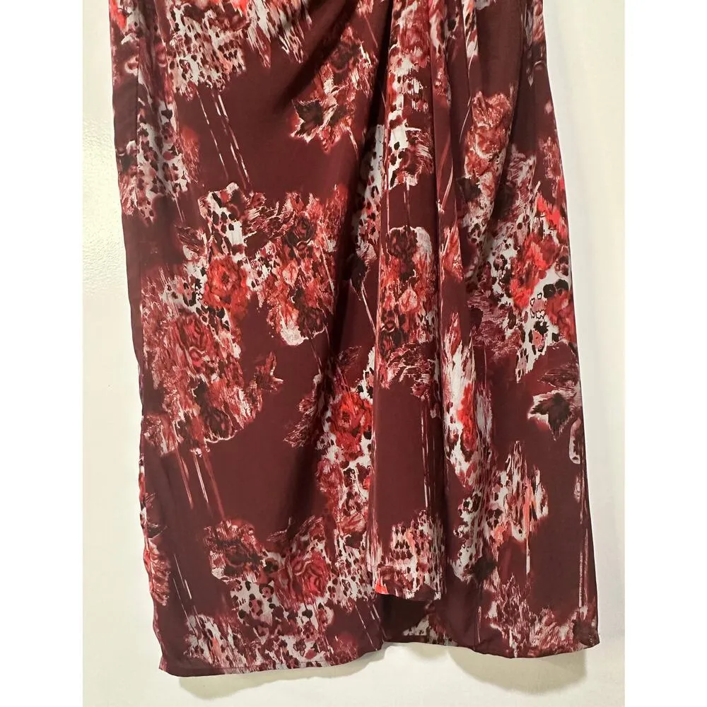 IRO Paris Alise Abstract Burgundy Print Draped Midi Skirt Size 34 Small NWT - Image 6