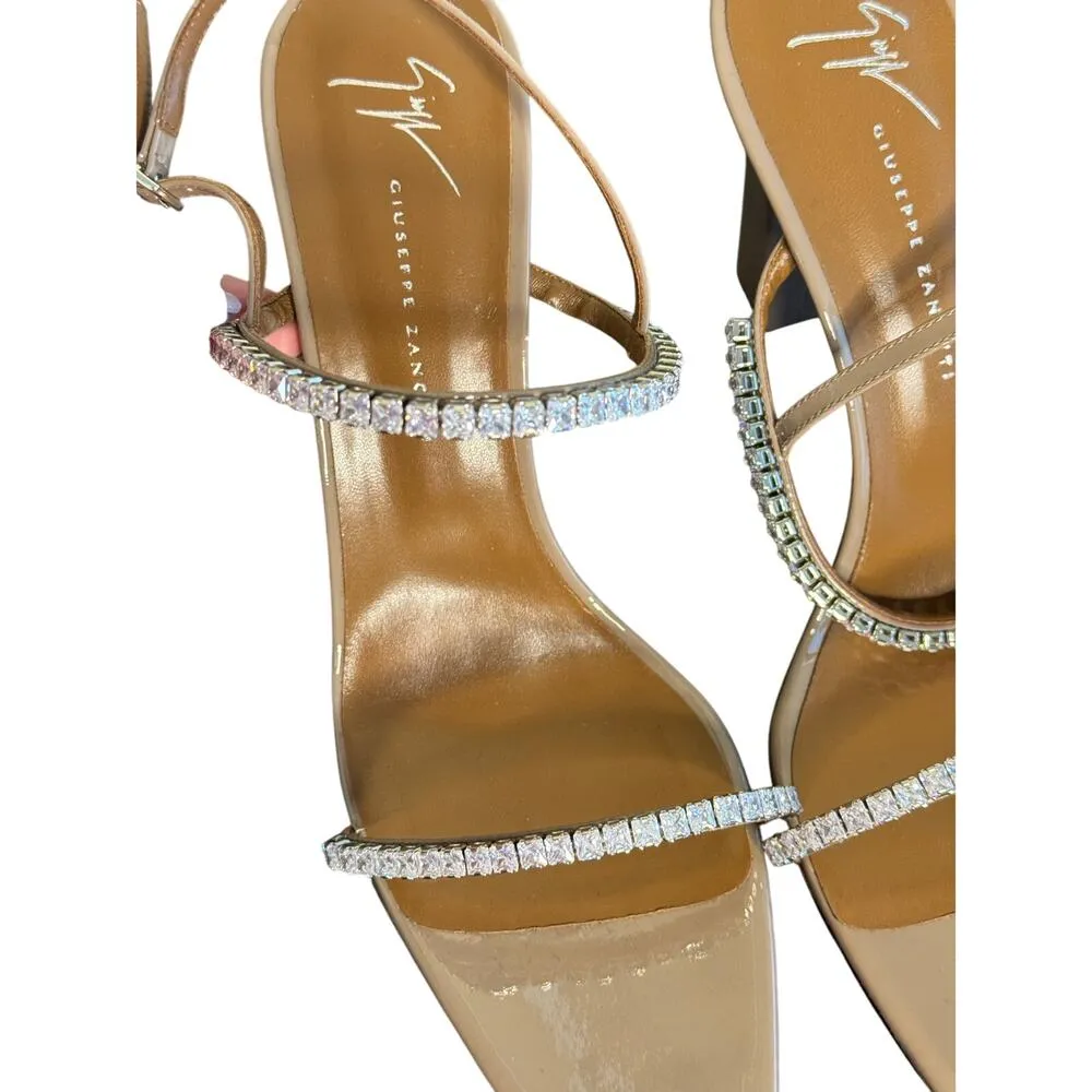 Giuseppe Zanotti NIB Valentiine 90 Crystal Heeled Sandals in Taupe Size 40 - Image 4