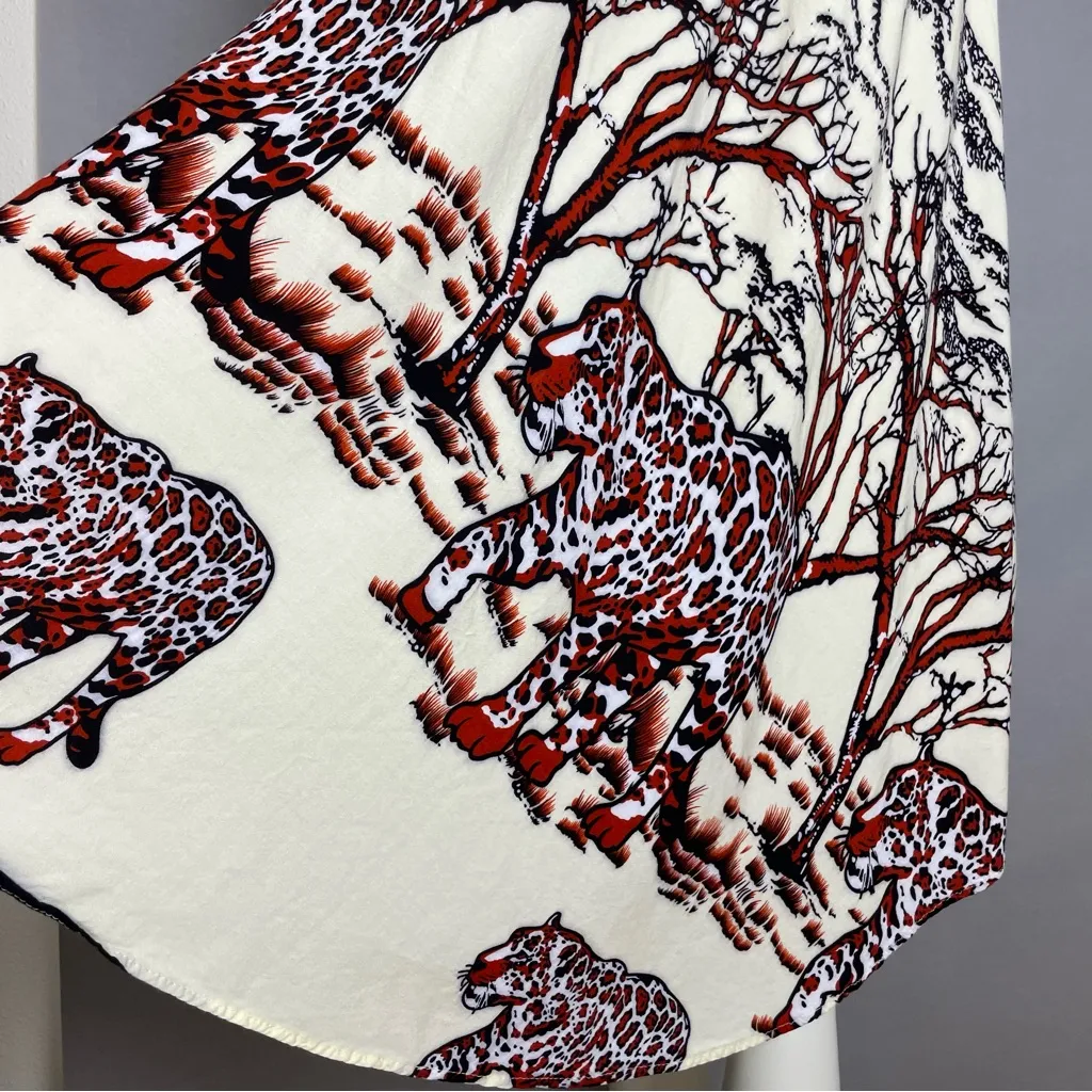 Jungle Print Dress Tunic Leopard Sleeveless Swing Relaxed Fit Women Animal Trees Black Size M - Image 8