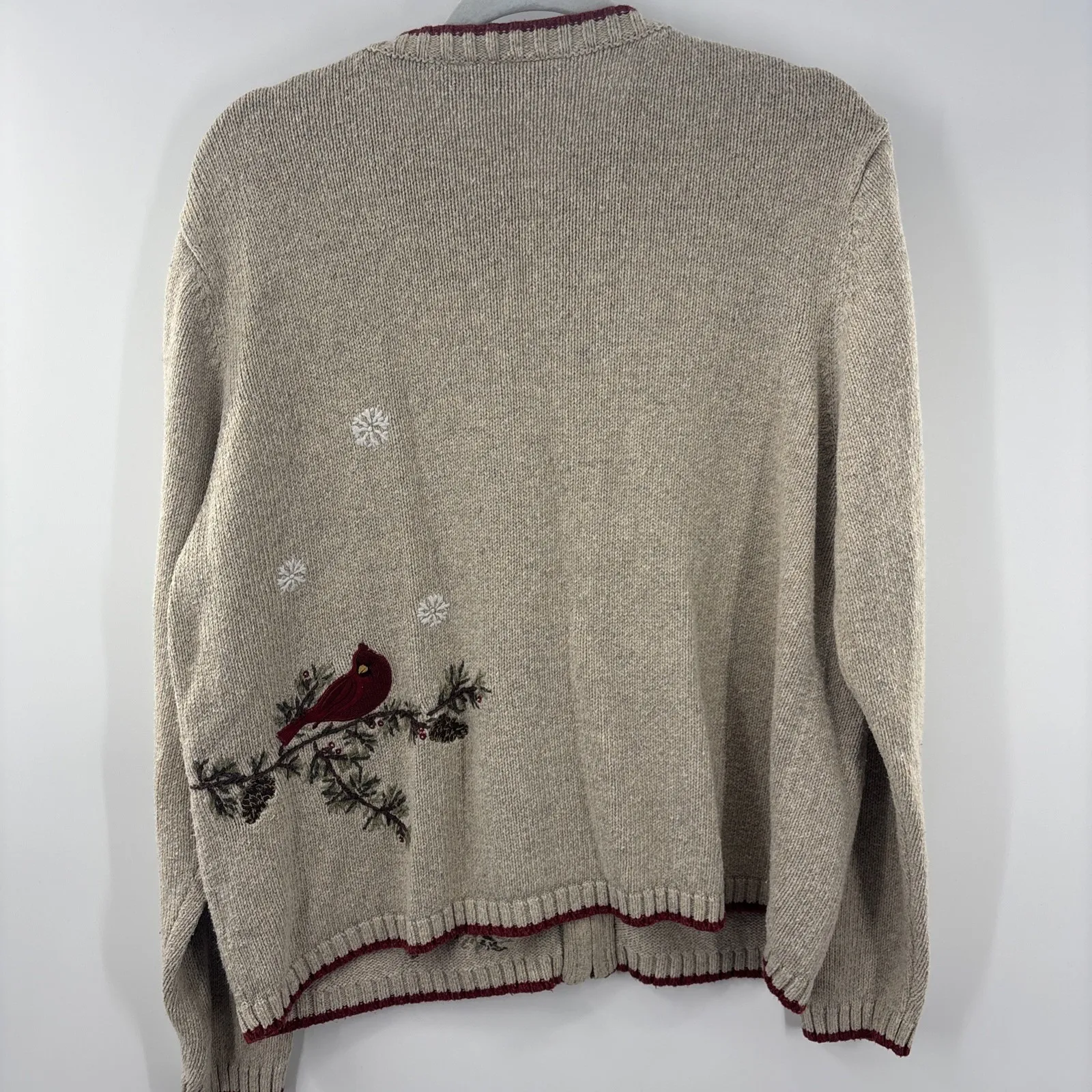 Croft &‎ Barrow Womens Cardigan Sweater Large Full Zip Silk Cardinal Winter Snow - Image 11