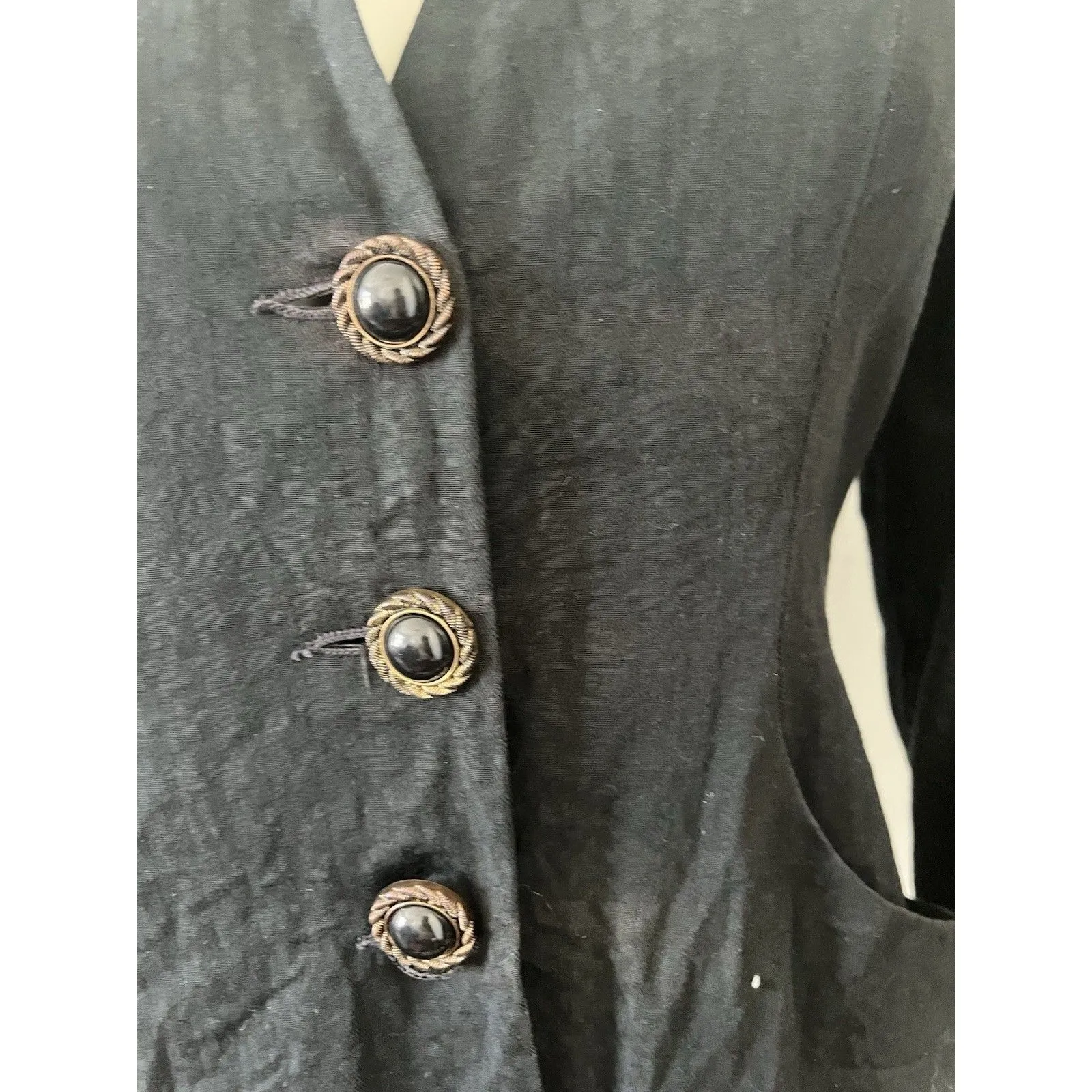 PETITE SOPHISTICATE Womens 6P Black Blazer Pinstripe Full Button Padded Shoulder - Image 8