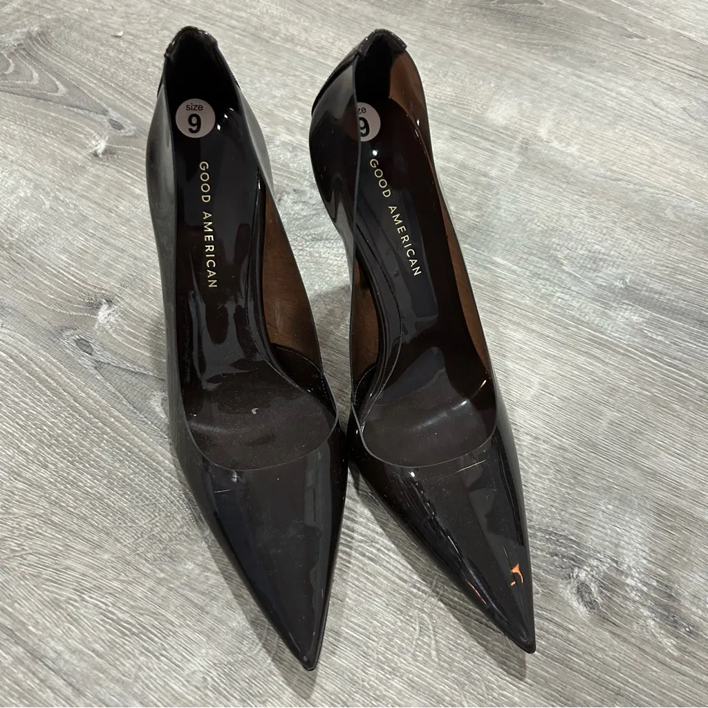 Good American Black Pointed Toe Pumps High Heels Stiletto PVC Women Size 9 - Image 3