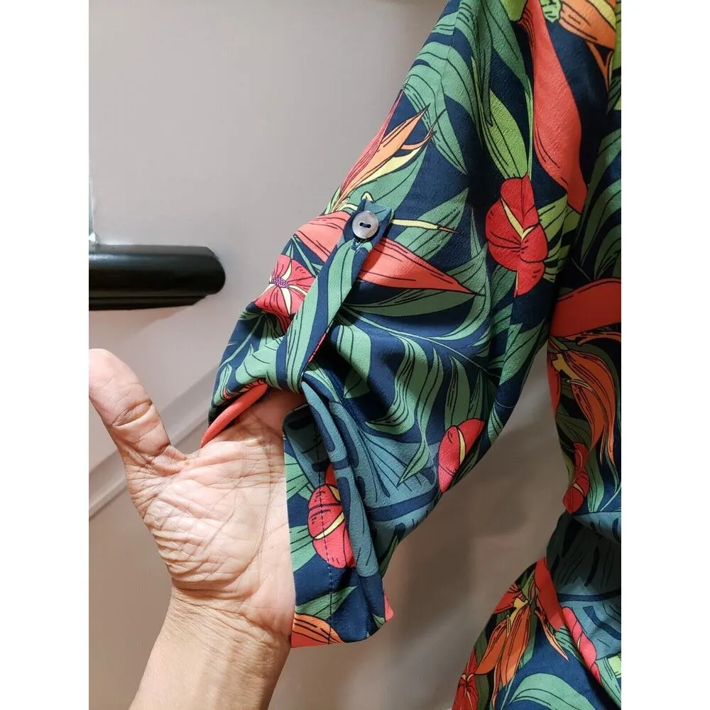 Molly Bracken Womens Multi Tropical Print Polyester Long Sleeve Jumpsuit Size M - Image 6