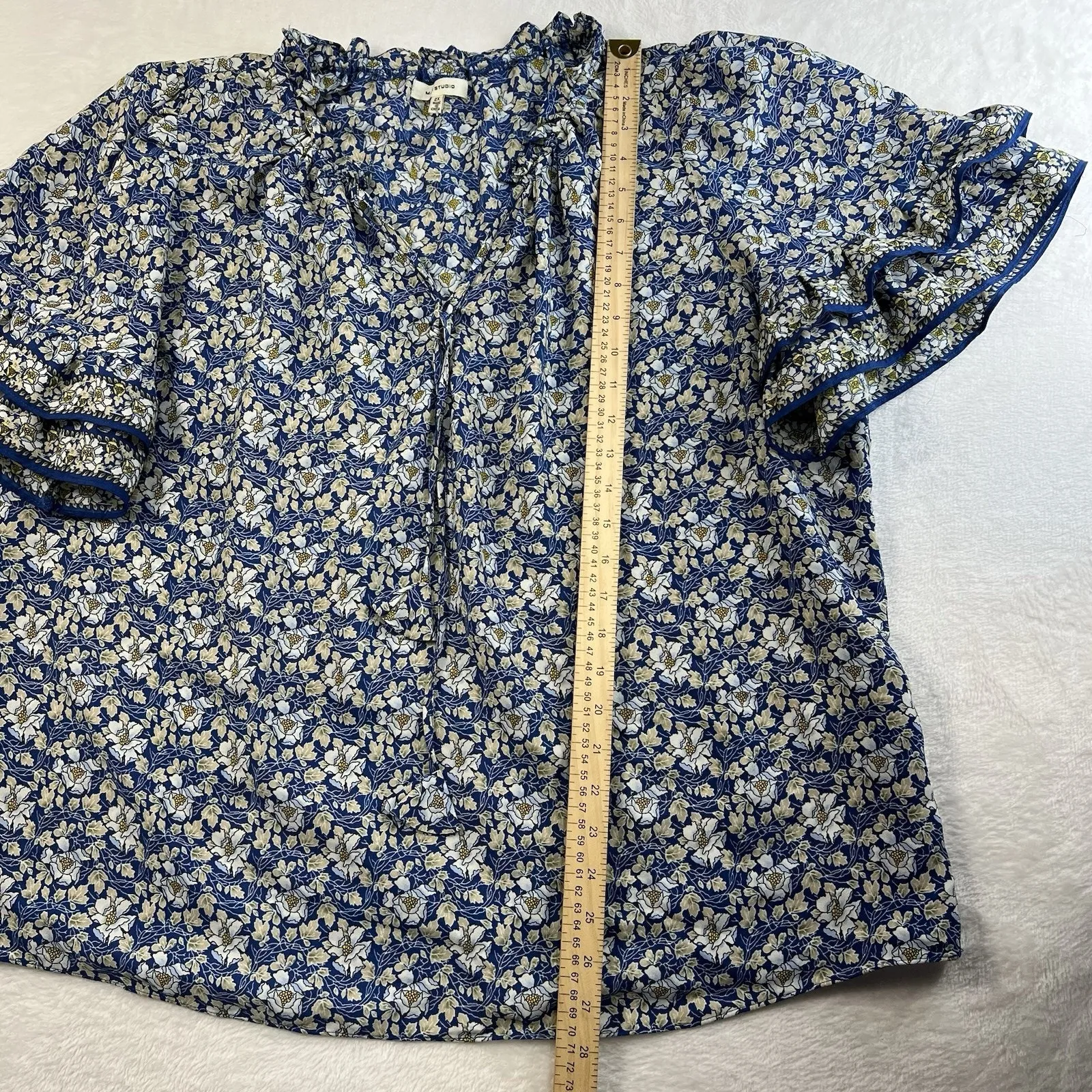 Max Studio Plus 2X Top Elbow Sleeve Ruffle Blouse Blue Floral Peasant Women's - Image 11