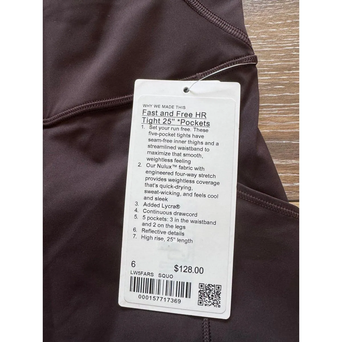 Lululemon Fast & Free With Pockets High Rise 25” 5 Pockets Sequoia Size 6 NWT - Image 4