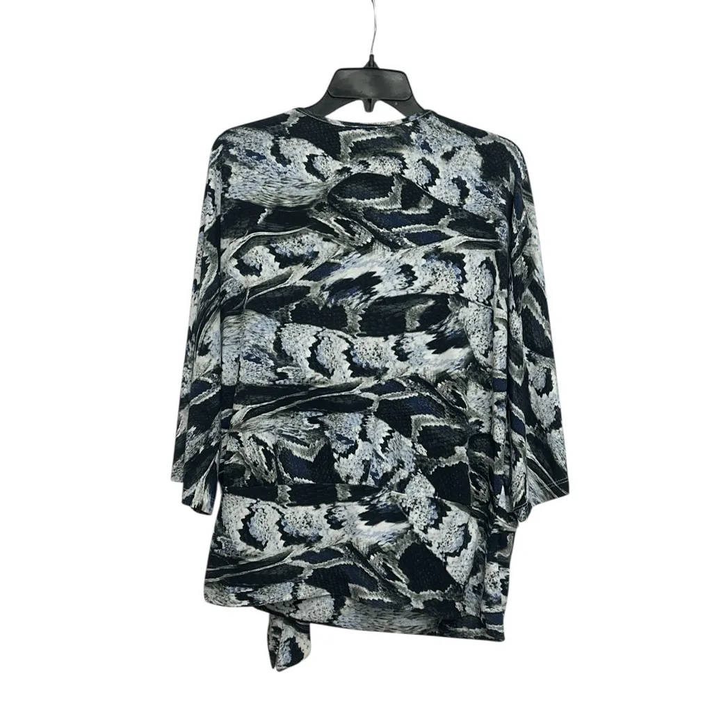 Clara Sun Woo Snake Print Blouson Tie Front Top Size XL Artsy Travel Slinky Blue - Image 2