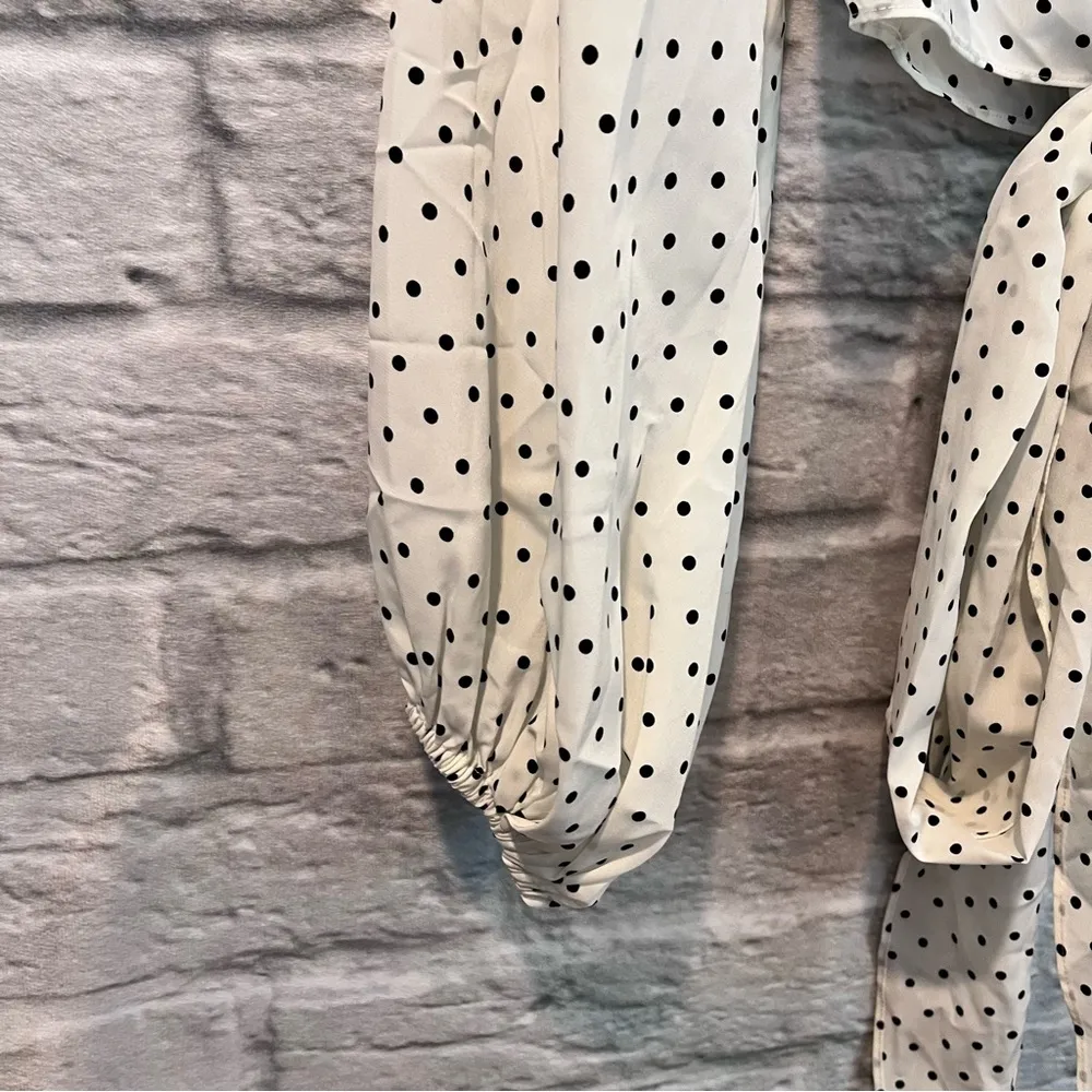 NWT  XS Nirav Crop Tied Black & White Polka Dot Wrap Long Sleeve Blouse - Image 4
