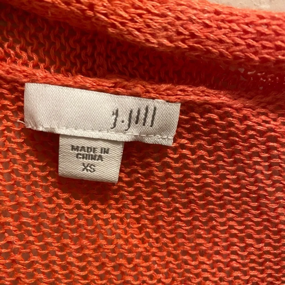 J. Jill Women's Coral Linen Blend Open Front Long Knit Lightweight Cardigan - Image 2