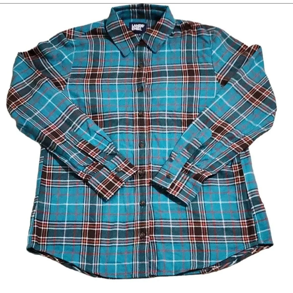 LANDS' END Womens Sz XL Green Brown Flannel Shirt Cozy Warm Gorpcore Outdoor - Image 4