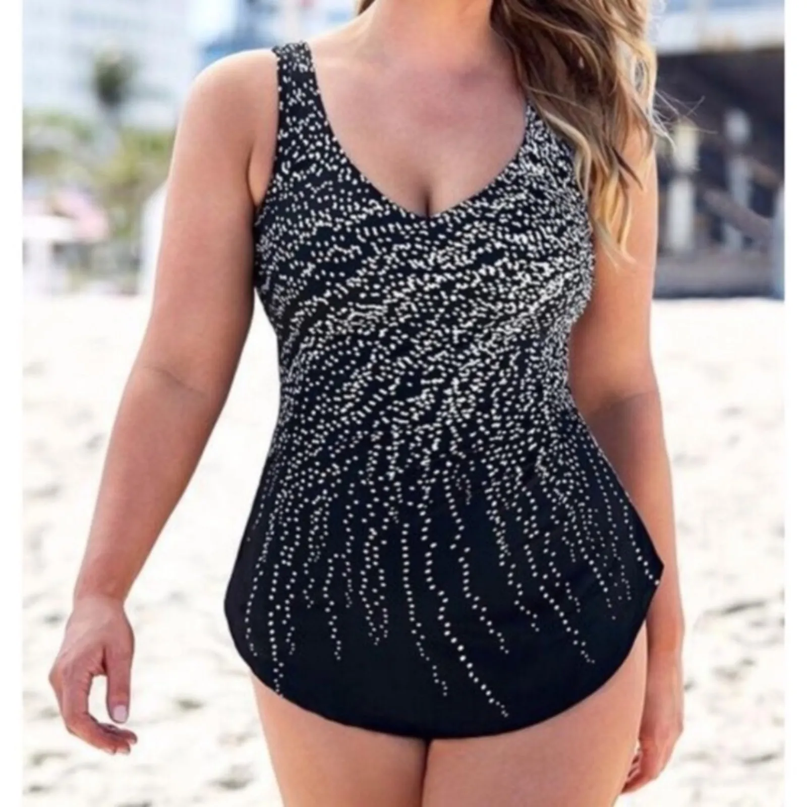 NWT Swimsuits for All Sarong front dots swimsuit Black Size 10 - Image 7