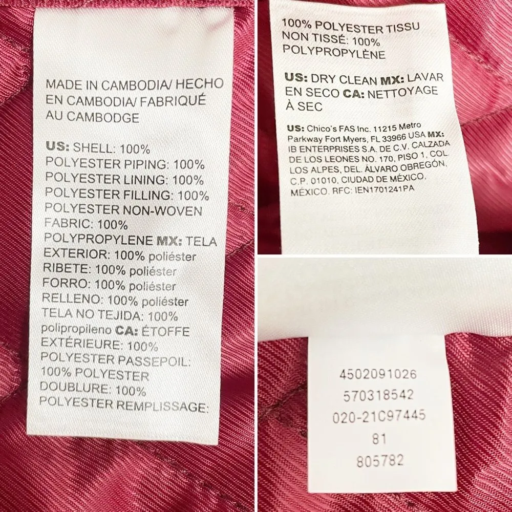 Chico’s Long Quilted Animal-Print Midi Coat Shimmer Burgundy Size 3 | XL 16-18 - Image 15