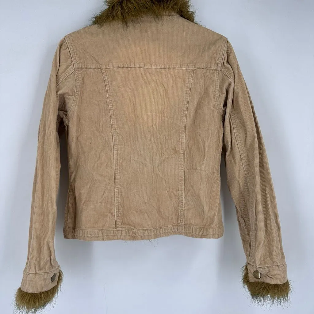 Y2K Vintage Vibe Anthropologie Tulle Brown‎ Corduroy Faux Fur Trim Jacket Size S - Image 5