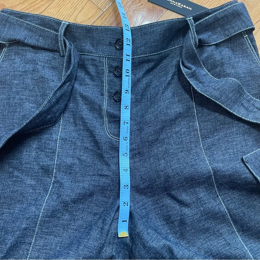 Donna Karan New York Linen Blend cropped pants with belt Blue Jean wide leg 12 - Image 6