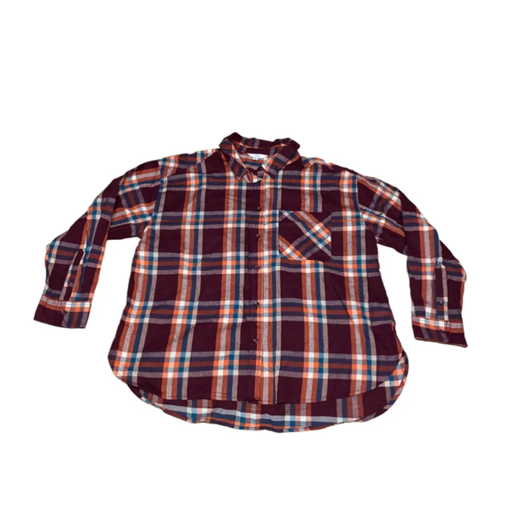 Time and Tru Burgundy Plaid Button Down Long Sleeve Women's Size XXL - Image 2
