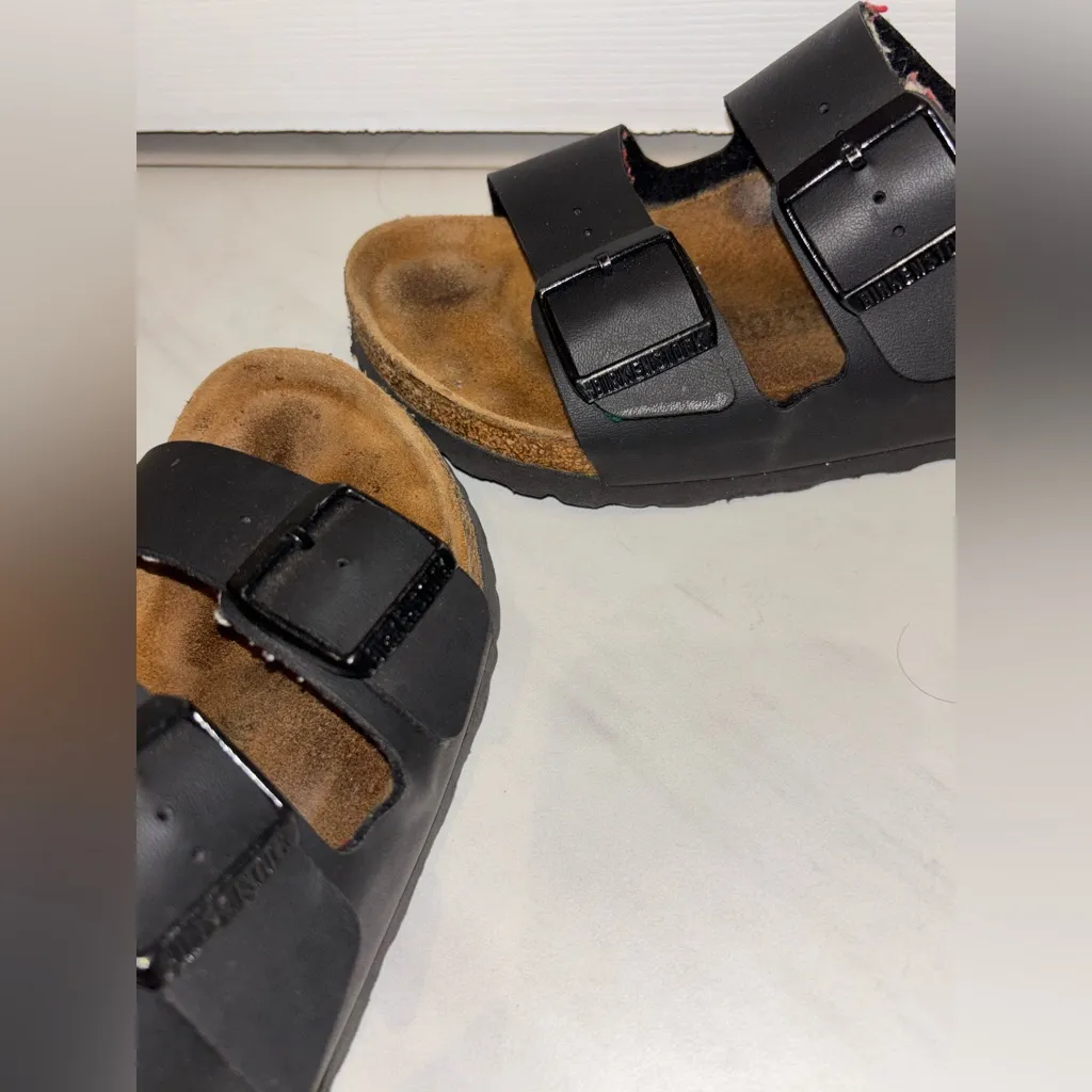 Birkenstock Black Leather Double Strap Sandals - Image 6