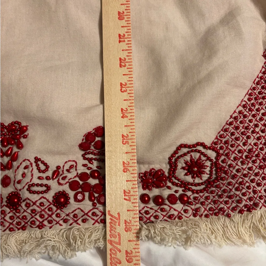 Soft Surroundings PXL Linen Cotton Embroidered Beaded Boho Tunic Top Fringe Hem - Image 5