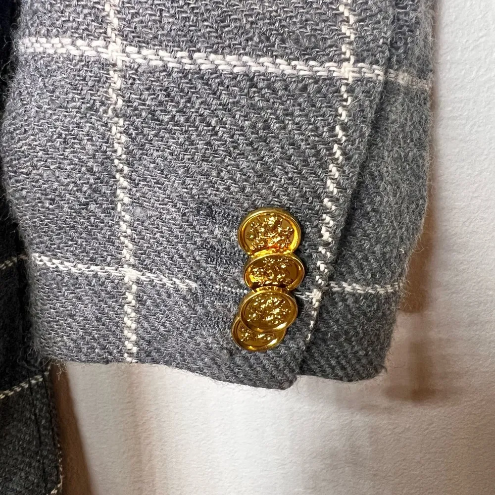 Smythe Patch Pocket Duchess Blazer Windowpane Grey Wool Size 6 Gray - Image 6