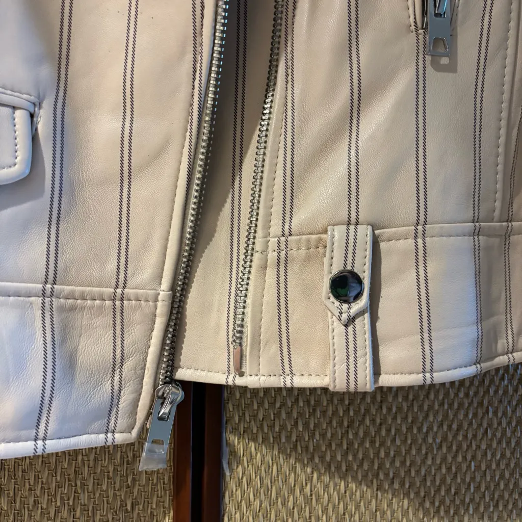 Derek Lam 10 Crosby Lamb Leather Jacket — Size 6 — Beige w/ Black Stripes - Image 9