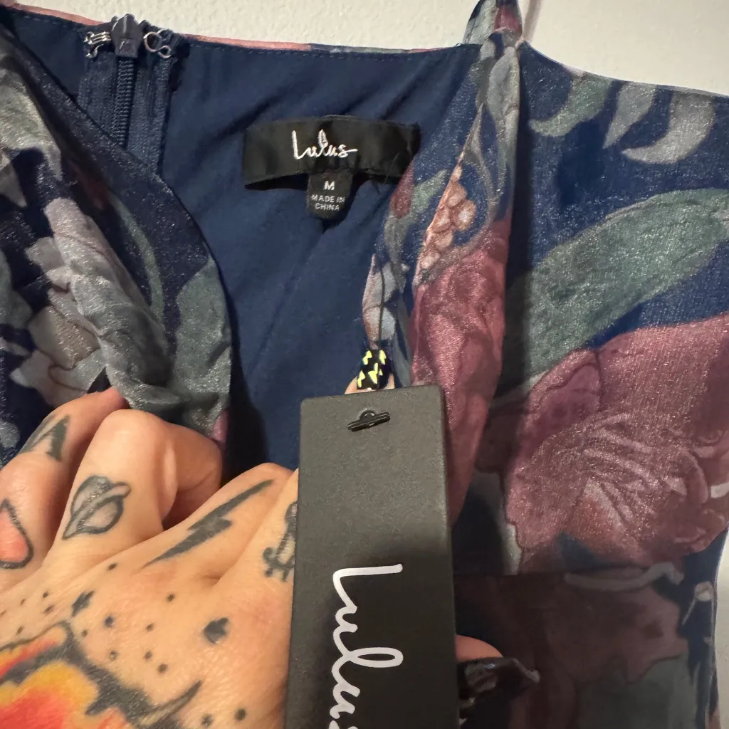 Lulu’s NWT Cherished Aura Navy Blue Floral Organza Bustier Midi Dress size med - Image 5