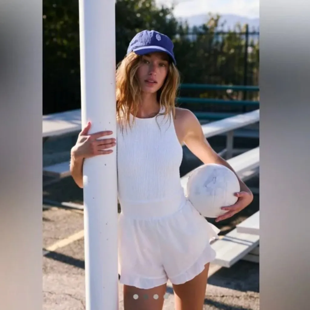 NWOT FP MOVEMENT X Free PEOPLE Breathless Smocked Shortsie Romper White Size XL - Image 3