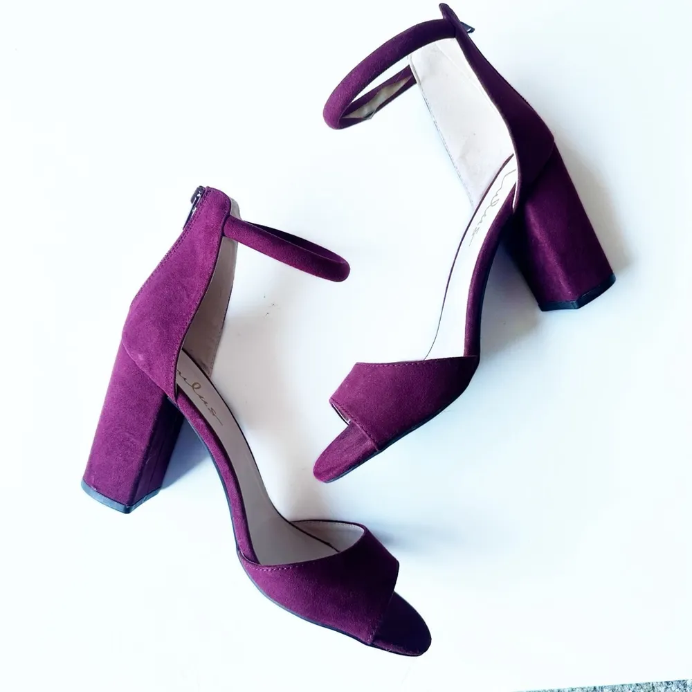Lulus Social Scene Berry Purple Suede Ankle Strap Heels Women's Size 8 - Image 2