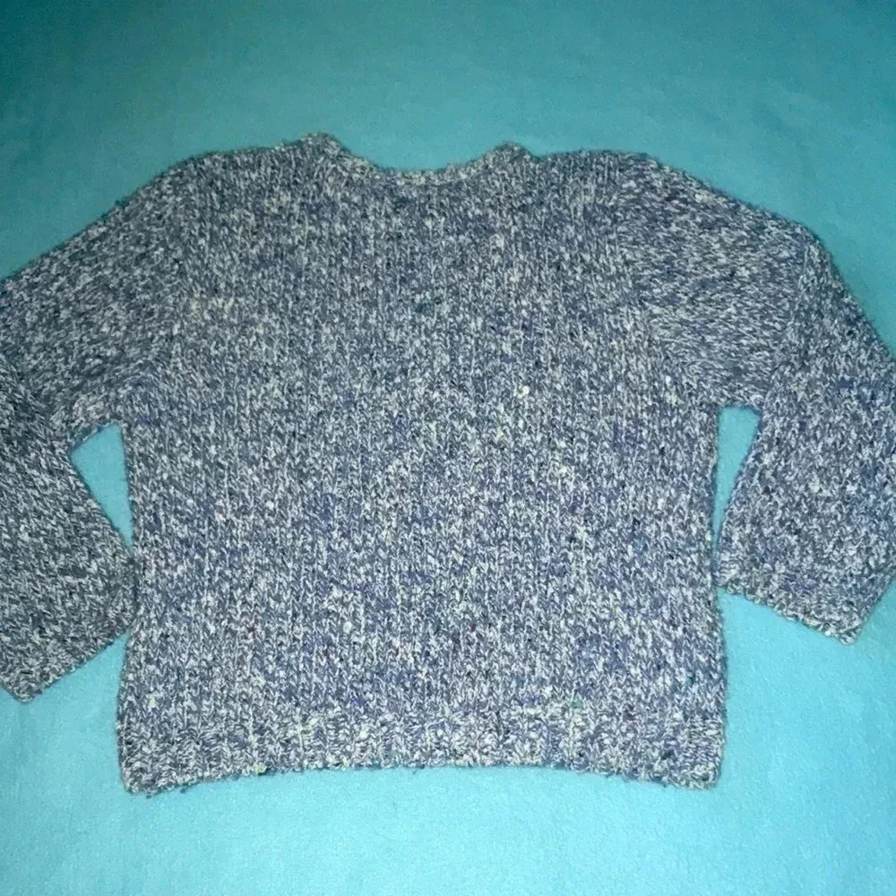 J. J. BROWNE knit crewneck sweater button details on one shoulder vintage size M Blue Size M - Image 2