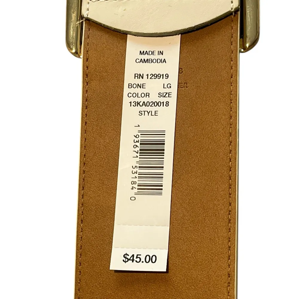 Calvin Klein Leather Belt Womens Medium Bone White Gold Buckle Wide MSRP NWT $45 - Image 5