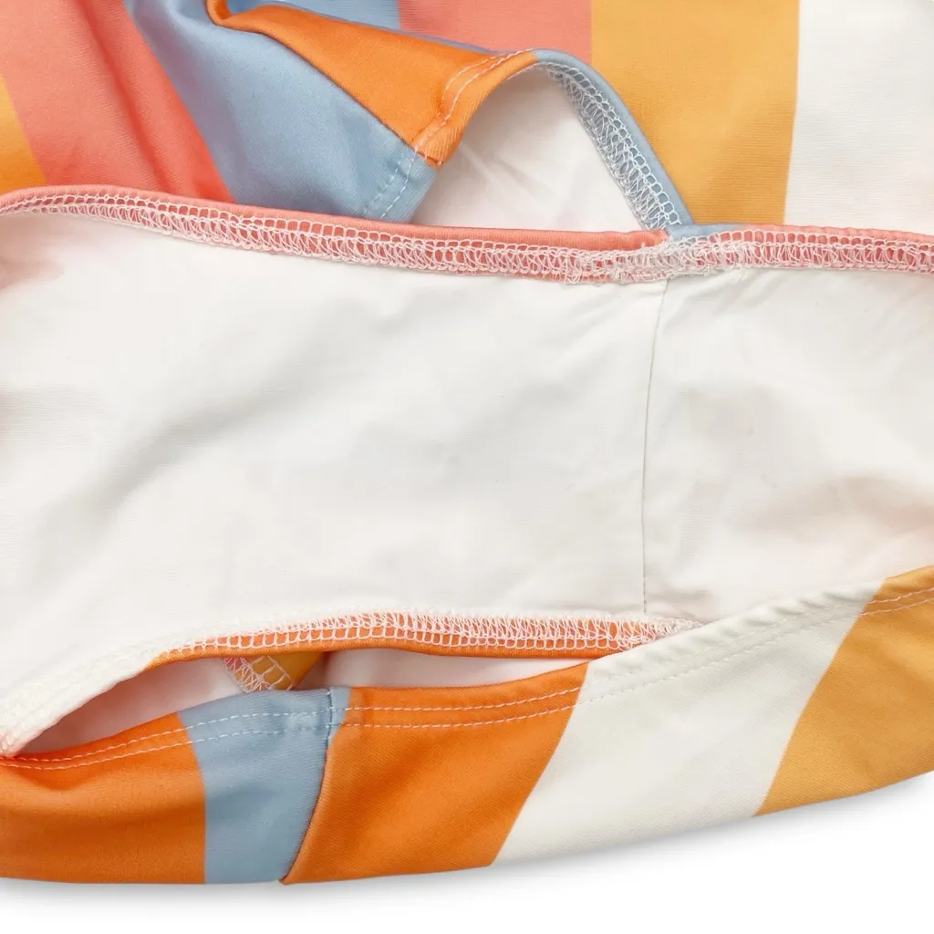 One Loved Babe Bikini Set Size Medium Retro Stripe High Waist Swim Two Piece M Orange - Image 12