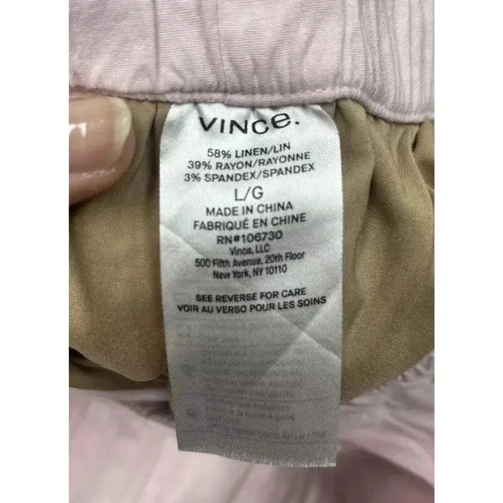 Vince Women’s Pants Pink Linen Blend Pull On Trouser Elastic Waist Size Large - Image 8