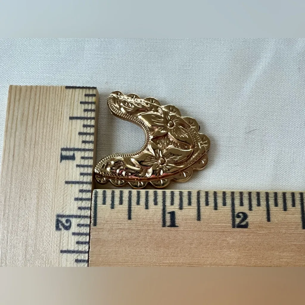 Gold Tone Western Floral Engraved Belt Buckle keeper Loop Holder Tips Vintage - Image 12