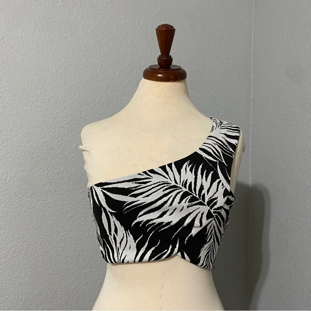 Zara New Black White Jacquard Casual Party Top Asymmetric Neckline Size L - Image 3