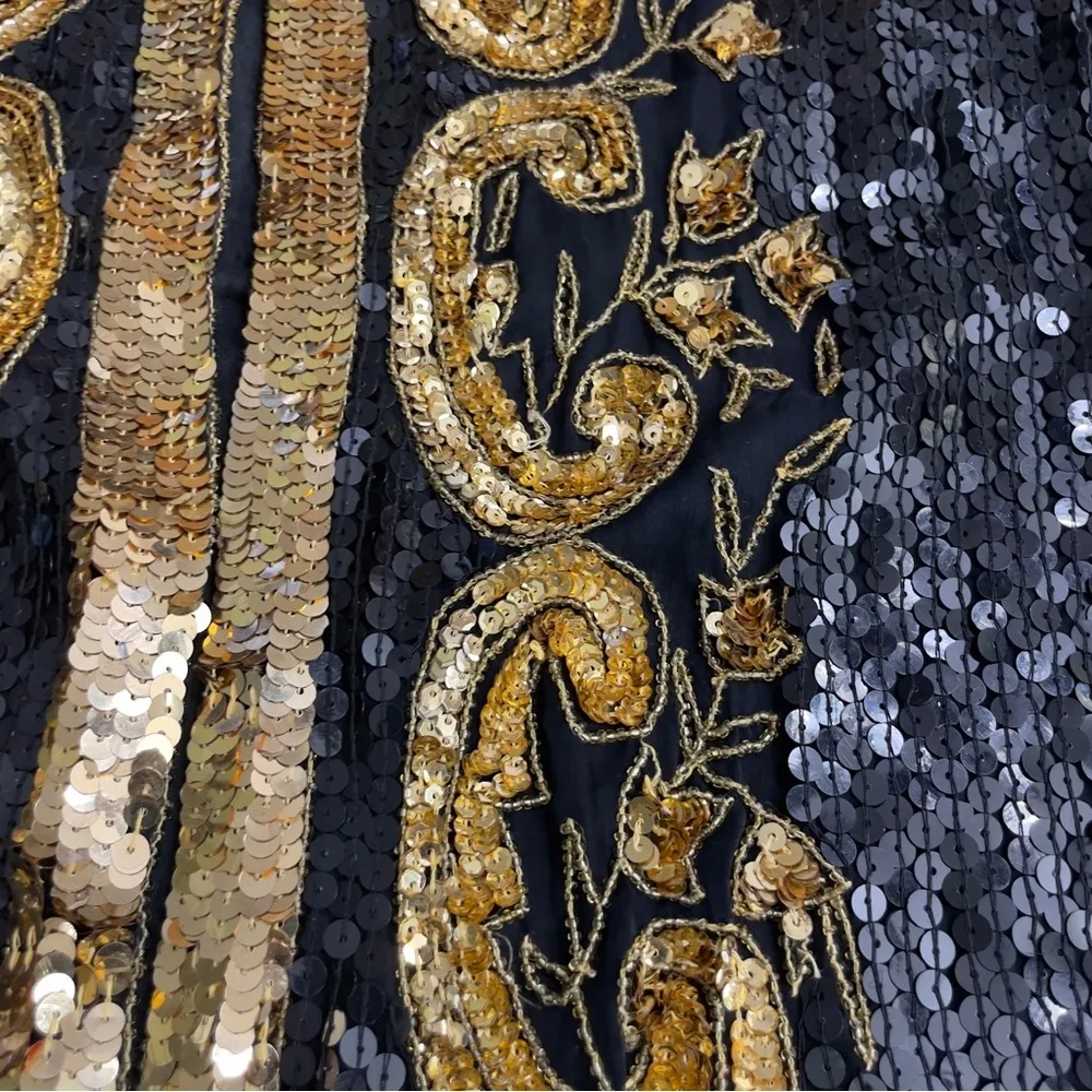Vintage Jean for Joseph Le Bon Black & Gold silk Fully Sequined Jacket size M Size M - Image 5